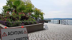 Kein Durchgang: Wegen der Dreharbeiten war die Promenade am Montag für einige Stunden gesperrt.
