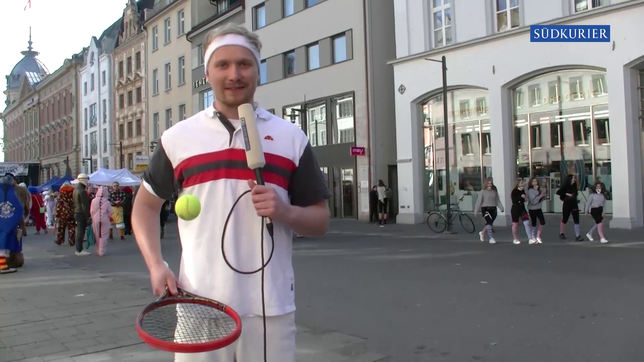 Spiel, Satz und Sieg: SÜDKURIER-Volontär Julian Kares als Boris Becker bei der Konstanzer Fasnacht.