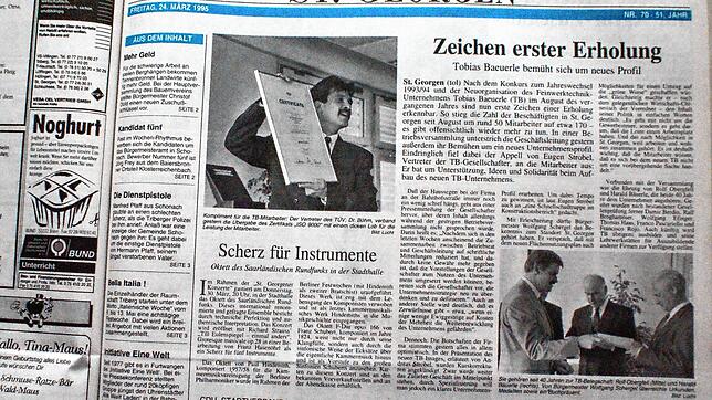 In einer Betriebsversammlung haben die Gesellschafter des St. Georgener Feinwerktechnik-Unternehmens Tobias Baeuerle vor 25 Jahren die ...