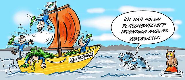 Prost mit Promille an der Pinne: Das sind nicht nur die zwei Laugele überrascht, was sich da auf so manchem Schiff abspielt.