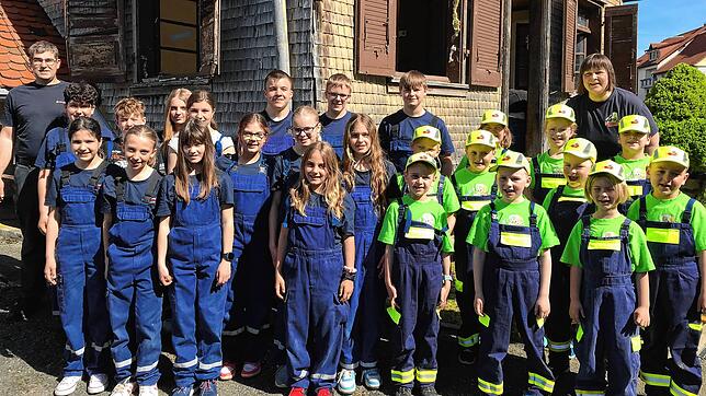 Die Jugendfeuerwehr Fützen und die Kindergruppe Löschzwerge vor ihrem neuen Domizil. Für die Sanierung der Räume hoffen sie auf den ...