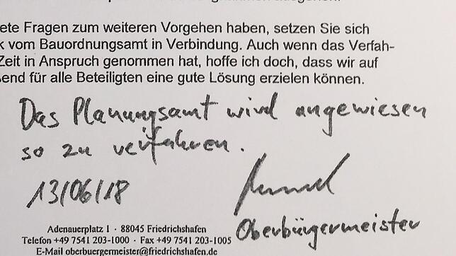 Kein Zweifel: OB Brand hat das Planungsamt angewiesen, eine baurechtlich &bdquo;positive Beurteilung&ldquo; auszustellen. Auf der ...