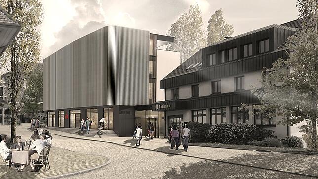 So soll das Ärztehaus aussehen, das anstelle das Alten Rathauses stehen wird. Rechts das Rathaus Murg.
