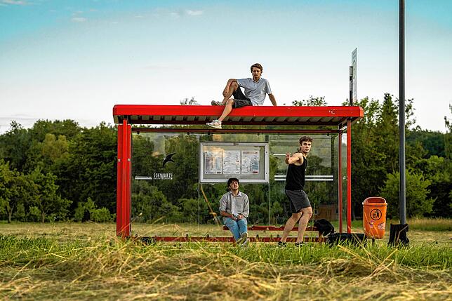 Die drei Freunde Moritz Högemann (rechts), Leo Rüland (oben) und Quentin Pehlke haben zusammen den Kurzfilm &bdquo;Bus Stop&ldquo; ...