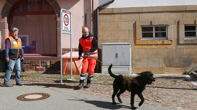 Spurensuche in der Stadt: Katja Franke und Stephan Reifsteck mit Rettungshund Susi sind in Löffingen unterwegs.