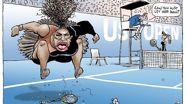 Ist diese Zeichnung rassistisch? Die Karikatur von Mark Knight zeigt die us-amerikanische Tennisspielerin Serena Williams während ihres ...