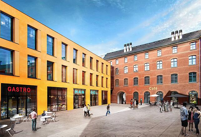 So soll es im Innenhof des Sparkassen-Komplexes in Zukunft aussehen.