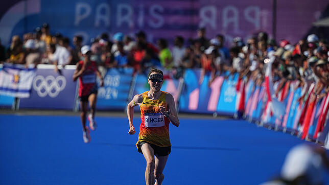 Richard Ringer beim Zieleinlauf des Marathons während Olympia in Paris. Dort sicherte er sich den zwölften Platz. In Tokio möchte er ein ...