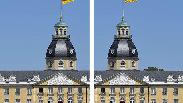 Links die Badische Flagge, rechts die des Landes mit den Landesfarben Schwarz-Gelb.