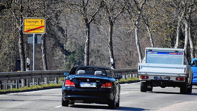 Die B&nbsp;34 zwischen Ludwigshafen und Espasingen wird in ein bis zwei Jahren zur Landesstraße abgestuft. Hier ist der Ortsausgang von ...