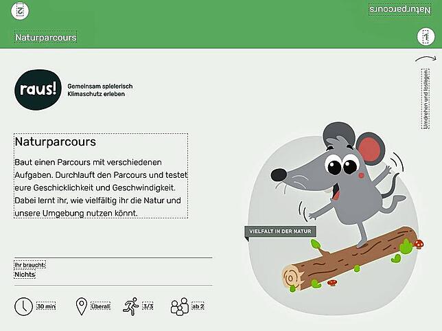 So sieht beispielsweise die digitale Aktionskarte „Naturparcours“ aus.