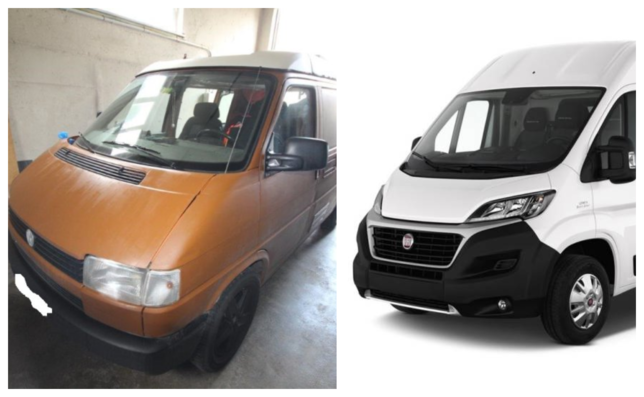 Könnten im Zusammenhang mit der Tat stehen: Ein orangener Volkswagen Bus/Van T4 und ein weißer FIAT Ducato Kastenwagen mit Werbeaufschrift.