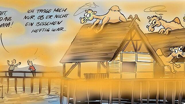 Der Saharastaub am Bodensee war nur eines von zahlreichen Themen, die Stefan Roth 2022 für den SÜDKURIER karikierte.