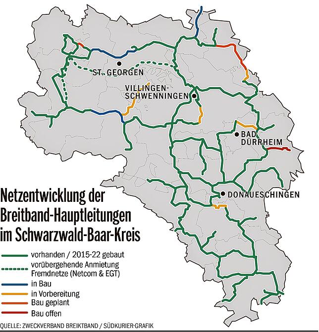 Das Basisnetz der Breitbandverkabelung im Schwarzwald-Baar-Kreis steht. Es fehlen nur noch wenige Teilstücke