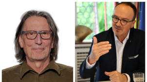 Wolfgang Moßmann von der Linken Liste Konstanz (links) kritisierte Uli Burchardt in der Sitzung des Gemeinderats am 25. September.