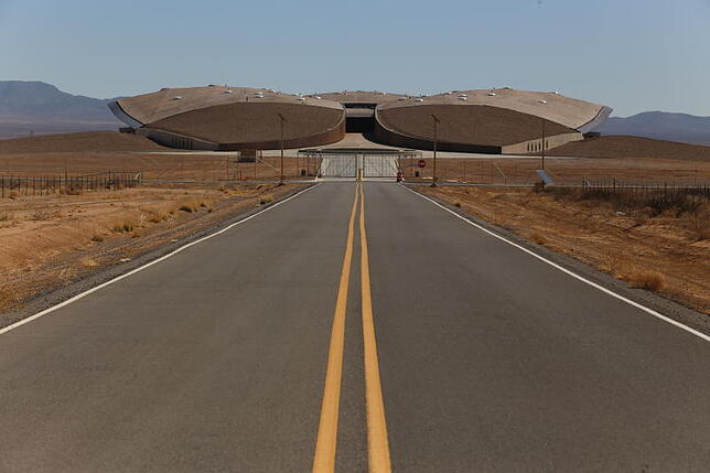 Bisher menschenleer: Weltraumbahnhof Spaceport America.  Es ist der erste privat finanzierte Weltraumhafen. Er liegt im Tal der Jornada ...
