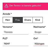 Panne in der Online-Anmeldung für einen Impftermin. Nach dem Einfügen der persönlichen Daten erscheint die Anzeige: &bdquo;Der Termin ...