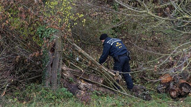 Ein Polizist sucht bei Endingen in den Weinbergen nach einer verschwunden 27-jährigen Joggerin.