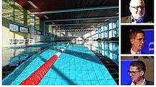 Wehr muss sparen. Wird der Rotstift beim Hallenbad angesetzt? Die drei Kandidaten Michael Kownatzki (von oben), Denis Schimak und ...