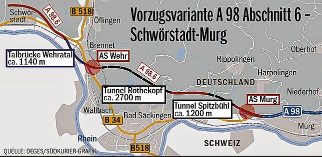 Das soll er sein: Der Lückenschluss der A98 zwischen Schwörstadt und Bad Säckingen.