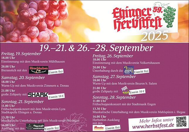 Bild 1: Ehinger Herbstfest am 19.-21. und 26.-28. Septemer 2025: Ehinger Herbstfest öffnet wieder die Zelttore