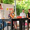 Lebhafte Diskussionen gab es beim CDU-Stadtgespräch (von links) mit dem CDU-Bundestagsabgeordneten Felix Schreiner, der ...