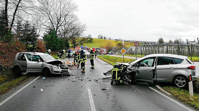 Zwei Personen wurden bei dem Frontalzusammenstoß auf der Kreisstraße zwischen Unterraderach und Markdorf verletzt.