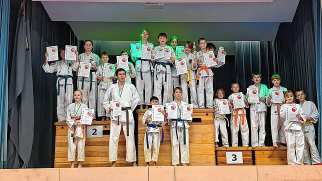 Schöne sportliche Erfolge bei der Weihnachtsfeier der Karateschule in der Kirchberghalle in Degernau. Bild: Karin Stamm