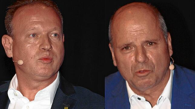 Die beiden OB-Kandidaten Jan Zeitler (links) und Martin Hahn beim SÜDKURIER-Podium am 21. November.