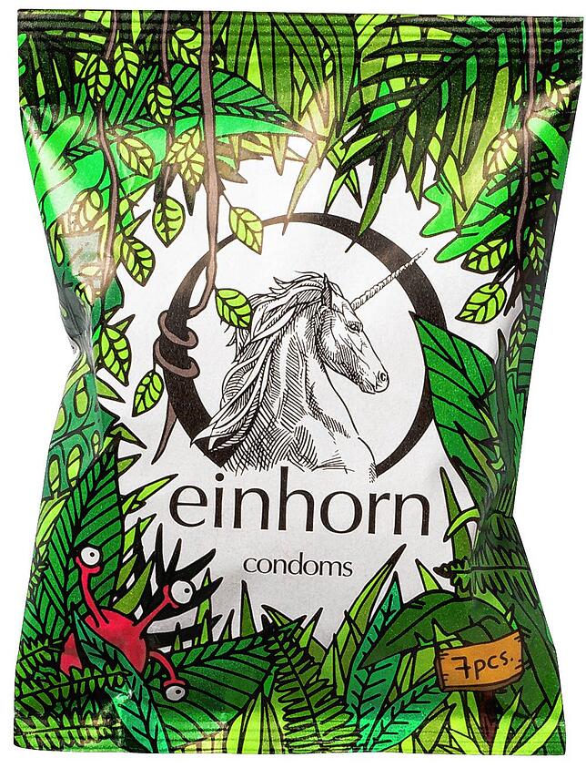 Auch die Kondome von Einhorn heben sich ab &ndash; sie kommen bunt und in einer Tüte verpackt daher.