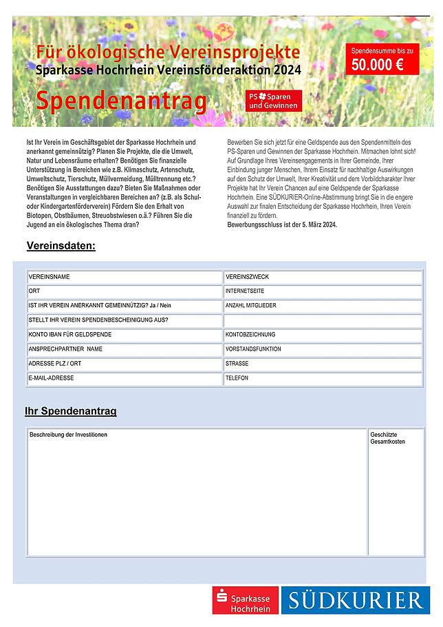 Spendenantrag Vereine Hochrhein