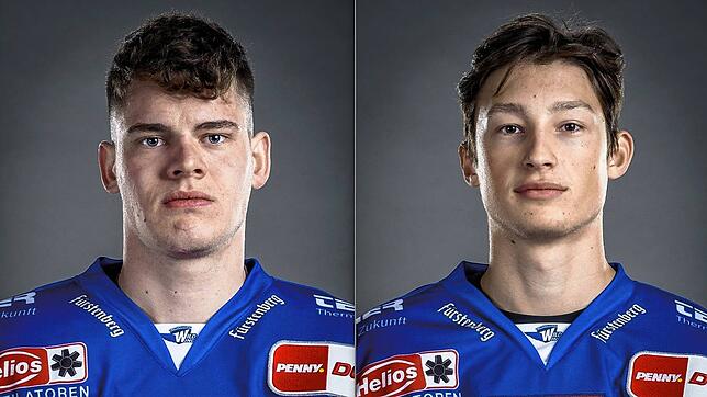 Tragen auch in der kommende Saison das Wild Wings-Trikot: Johannes Huß (links) und Boaz Bassen