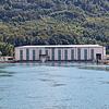 Rheinkraftwerk Albbruck-Dogern, nordöstliche Seite, gesehen von der deutschen Rheinseite aus. Bild: Peter Rosa