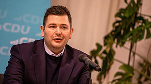 Tobias Vogt (CDU), Abgeordneter des baden-württembergischen Landtags, spricht bei einer Pressekonferenz über das Treffen der Südwest-CDU ...