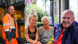 Sie arbeiten auf oder leben mit der B31: Straßenwärter Bernhard Specker (links), Leoni und Sonja Stiem im Garten ihres Hotels ...