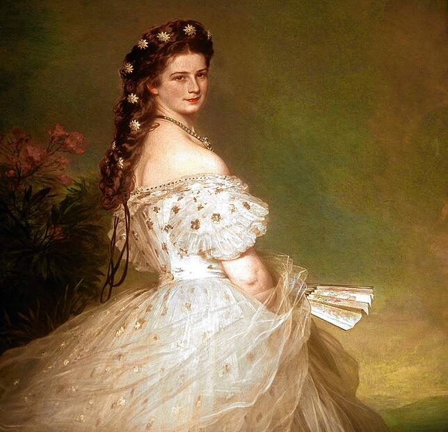 Elisabeth, Kaiserin von Österreich und Königin von Ungarn, auf einem zeitgenössischen Ölgemälde von Franz Xaver Winterhalter.