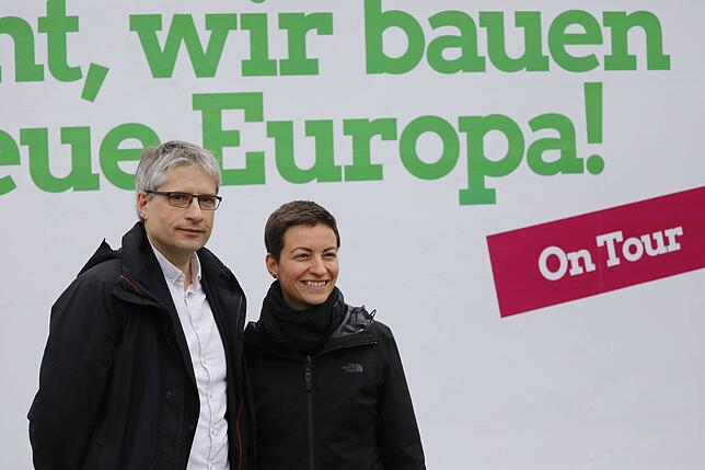 Der deutsche Grünen-Abgeordnete und Finanzpolitiker Sven Giegold an der Seite von Ska Keller. Sie sind die deutschen Spitzenkandidaten.