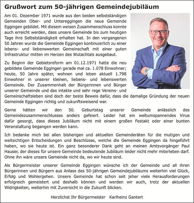Bild 1: 50 Jahre Gemeinde Eggingen: Große Übereinstimmung für Zusammenschluss