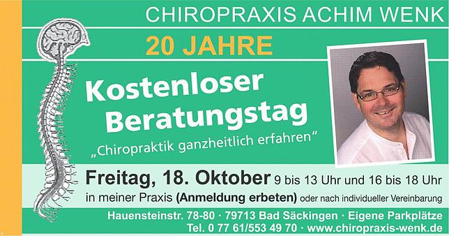 Bild 1: 20 Jahre Chiropraxis Achim Wenk: Gesundheit in besten Händen