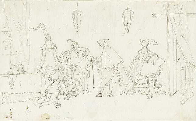 Luca Carlevarijs: &bdquo;Interieur mit vier Figuren&ldquo;, um 1710/20.