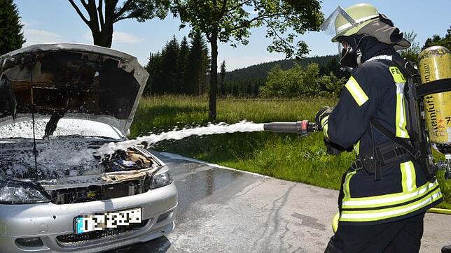 Mit dem Einsatz der Feuerwehrabteilung Kappel endet am Freitag (24. Juni 2016) die Fahrt dieses Opels zwischen Titisee-Neustadt und ...