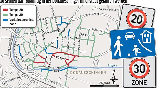 Tempo-Zonen in der Donaueschinger Innenstadt.