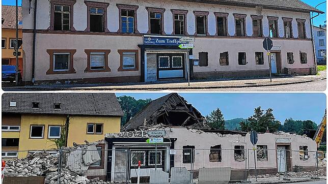 Bild : Brennet: Das Gasthaus "Kreuz" vor und nach dem Abriss