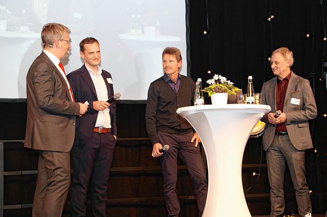 OB Martin Gruner interviewt beim Neujahrsempfang die Amtsleiter Ralph Albrecht (Ordnungsamt), Bernd Kramm (Stadtgärtnerei) und Norbert ...