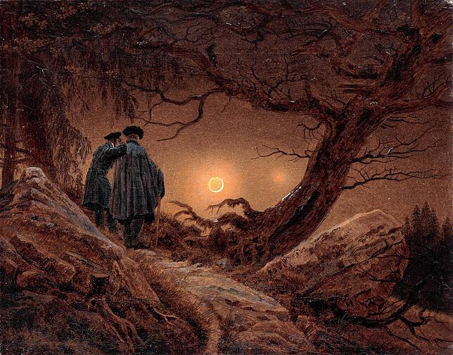 „Zwei Männer in Betrachtung des Mondes“, heißt dieses Bild von Caspar David Friedrich. Eine Handlugsanweisung, wie mit der Natur ...