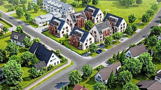Diese Animation zeigt die geplante Wohnbauung auf dem Gelände des ehemaligen Hotel Bosse an der Ecke Oberförster-Ganter-Straße (im ...