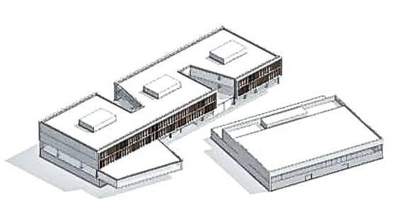 So sollen die Realschule (links) und die Sporthalle (rechts) aussehen. Der Entwurf wurde in der Zwischenzeit nochmals leicht überarbeitet.