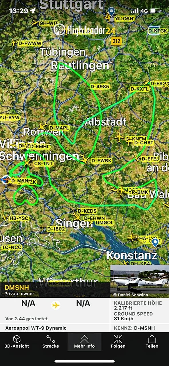 Am Himmel unsichtbar, kann man auf Flightradar 24, einem Flugradar zur Flugverfolgung im Internet, die Friedenstaube von Horst Jülke und ...