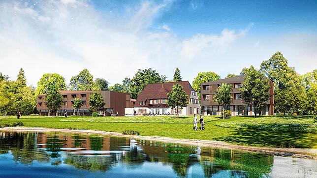 So sollte das neue Ensemble für „Das Zeppelin“ aussehen, so der Name des Hotels. Nur die denkmalgeschützte Villa (Mitte) bleibt.