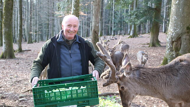 Hubert Rossa bei einer Wildfütterung im Waldshuter Wildgehege. Der Tierpfleger geht Ende des Jahres in den Ruhestand.